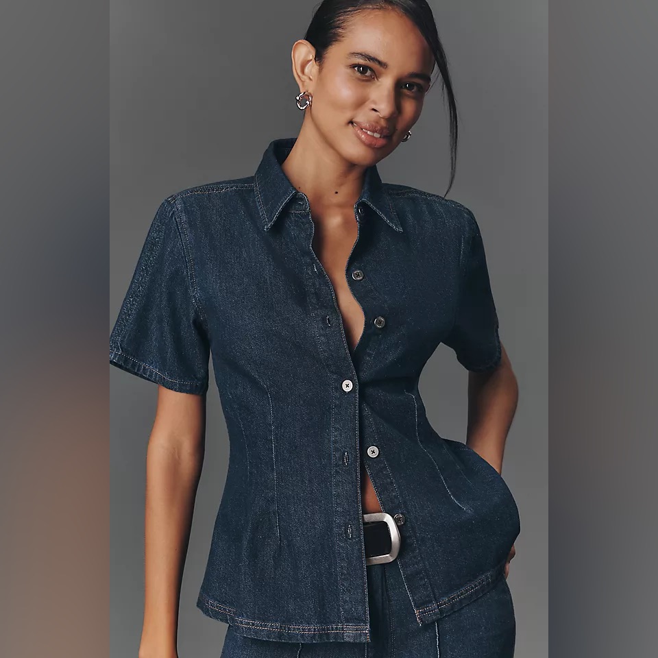 Anthropologie X Dl1961 Joice Short-Sleeve Waisted Buttondown Shirt Small